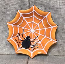 Rare Clay Art Black Spider Orange Spiderweb Bowl Candy Dish Halloween Gothic picture