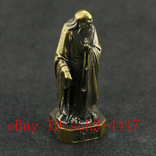 Chinese Handmade Copper Brass Lao Tzu Small Fengshui Statue Ornament picture