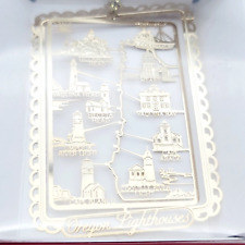 Nations Treasures Ornament Oregon Lighthouse Gold Flashed Brass Souvenir Holiday picture