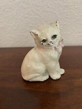 Vintage Cast Iron Sitting Cat Kitten Figurine White Pink Bow picture