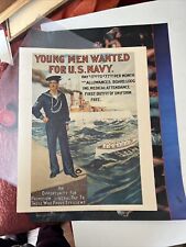Vintage US Navy Recruitment Poster Sailors Battleship Ocean Adventure Advertise picture