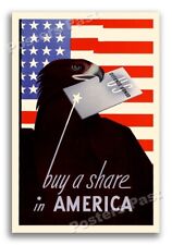 1943 “Buy a share in America” Vintage Style WW2 War Bonds Poster - 24x36 picture
