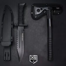 2pc Black Tactical COMBAT Fixed Blade Knife TOMAHAWK Throwing AXE SURVIVAL Set picture