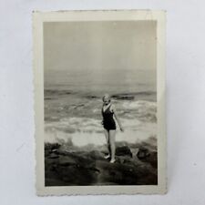 Vintage Photo 1941 Woman Swimming Suit California Beach Scalloped Edge picture