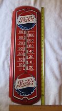 1980s Pepsi Cola Soda Bottle Cap Advertising Thermometer Sign Red Cap Soda Sign picture