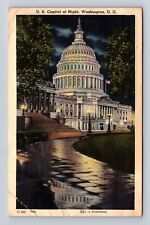 Washington DC- United States Capitol At Night, Antique, Vintage c1955 Postcard picture