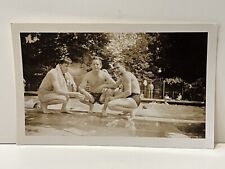 WW2 Era Snapshot Photo - Three Handsome Men Shirtless at Pool - Gay Interest picture