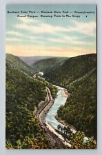 Harrison State Park PA-Pennsylvania, Train by the River, Vintage Postcard picture