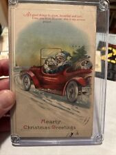 Vintage Christmas Postcard ~ Blue Robed Santa in Auto with DECEMBER 25th Plate picture