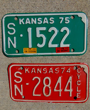 (2) Vintage Kansas Motorcycle License Plates 1974 & 1975 - Shawnee Cty / Low #s picture