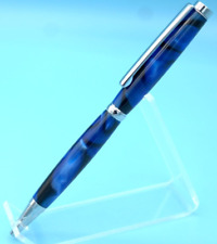 Slimline Ballpoint Pen in Chrome with Dark Blue Pearl and Black picture