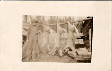 Hunting Scene Man with Dead Deer Strung Up One Missing Legs RPPC Postcard X18 picture