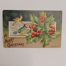 Antique A Merry Christmas  Birds & Holly - Copyright 1907, P Sander NY Embossed  picture