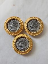 Vintage 3 Lot Woman/Mother In Profile Gold Braid Button Covers picture