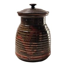 Vintage Studio Art Pottery Lidded Jar Cookie Jar Red Brown Signed 11.75