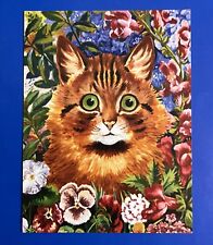 LOUIS WAIN GINGER CAT REPRINT POSTCARD PRINT FLOWERS ART SEE PHOTO 4 1/4