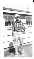 VTG 1940s PHOTO Tall Beefcake Cowboy Hat Man in Plaid Shirt Gay picture