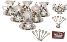 (SET OF 6) Handmade Turkish Tea Water Zamzam Serving Set Glasses Saucer Silver picture