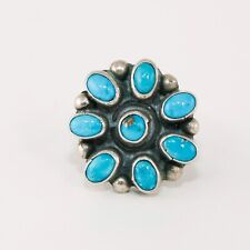 HEAVY OLD PAWN STERLING SILVER BLUE TURQUOISE RAIN DROPS CLUSTER RING 6.75 picture