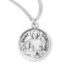 Stylish Patron Saint Camillus Round Sterling Silver Medal Size 0.9in x 0.7in picture