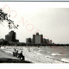 c1940s Chicago IL Lake Michigan Shore Real Photo Buildings Beach C9 picture