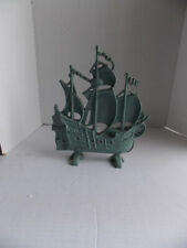 Vintage Cast Iron Red Sailing Ship Door Stop  12” x 10.5” Turquoise picture