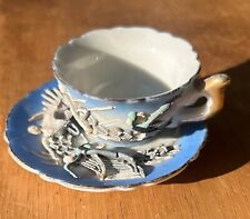 Vintage Blue 3D Moriage Dragon Ware Demitasse Mini Teacup and Saucer Japan picture