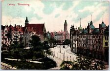 VINTAGE POSTCARD THOMASRING SECTION OF LEIPZIG AND STREET TROLLEY GERMANY c 1910 picture