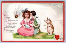 1910's TUCK'S VALENTINE MISS MUFFETT TOM PIPER'S SON SPIDER WEB PIG POSTCARD picture