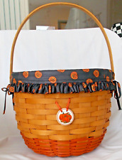 Longaberger 1997 Hostess round Halloween pumpkin basket insert liner & tie on picture