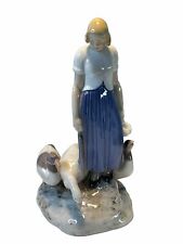 B&G Bing Grondahl Goose Girl Feeding Geese Figurine 2254 Signed Axel Locher picture