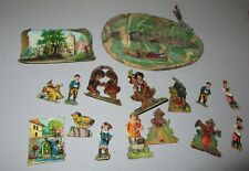 Antique Vintage Ephemera Tiny Paper Figurines Dolls Background Scenes Rare picture
