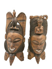 Super RARE 2FT Tall Vintage Hand Carved African Tribal Masks picture