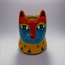 Laurel Burch Multi Color Cat Taper Candle Holder Vintage 90s Decor Read picture