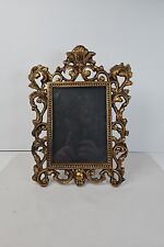 Antique Gilt Ornate Cast Iron Picture Frame Easel Acanthus Leaf Heavy 5x7 Photo picture