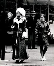 LD347 1969 Orig Photo CHIC WHITE FUR LINED WOMAN'S COAT STREET FASHION CANDID picture