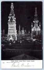 Pre-1907 NIGHT SCENE LUNA PARK CONEY ISLAND NY GLITTER MICA ANTIQUE POSTCARD picture