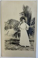 Antique Black & White Portrait Postcard, Woman by Plant, Unposted Card picture