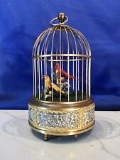 Vintage Germany Brass Cage Singing Automaton Birds Music Box 2 Bird,Key Wound picture