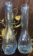 Vintage C.F.G Vase Set Of 2 Clear Glass - Wavy Clear Design, Straight Neck. picture