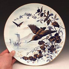 Antique CREIL ET MONTEREAU B & Cie French Hand Painted Asian BIRD Ceramic Plate picture