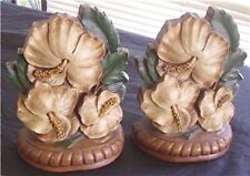 PR VTG SYROCO COMPOSITE WOOD BOOKENDS HIBISCUS FLOWERS picture