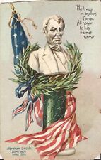 Tuck's - Abraham Lincoln - EMBOSSED - Flag & Laurels picture