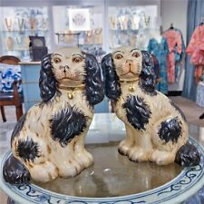 Staffordshire Reproduction King Charles Spaniel Black Dogs Pair Figurines-9.5''H picture