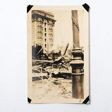 Vintage Snapshot Photo Man Standing on Building Rubble Collapse 1915 Candid BW picture