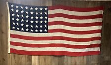 Vtg 48 Star United States American Flag 5' x 9.5' Linen Stitched Shows Wear picture
