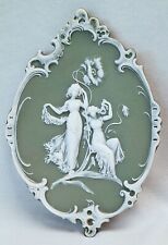 Shafer & Vater Wall Plaque Green Jasperware Neoclassical Maidens, EXCELLENT picture