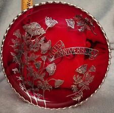 Vintage glass Ruby 40th anniversary decorative footed dish plate serving tray picture