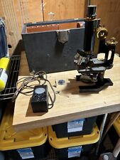 Vintage 1930's Bausch & Lomb Monocular Black Enamel Microscope W/ Case And Light picture