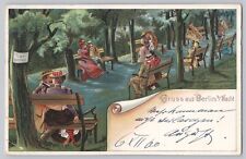 Gruss aus Berlin at Nacht 1900 Postcard Showing Tiergarten Unbridled Nightlife picture